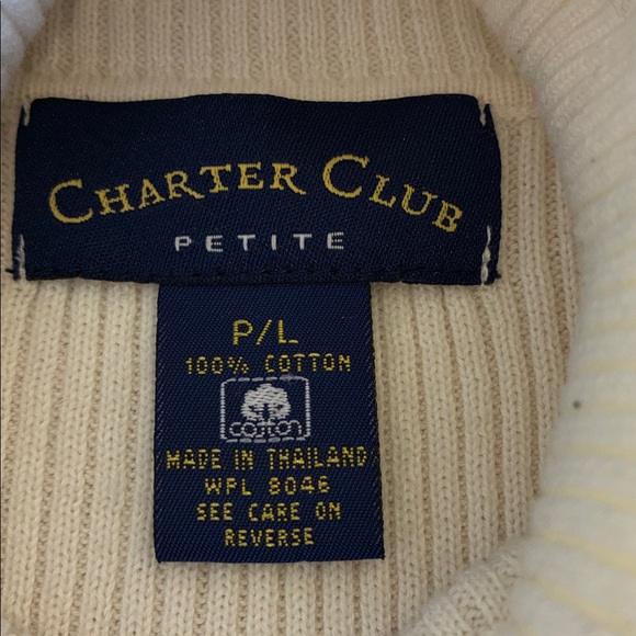 CHARTER CLUB Striped Ribbed Turtleneck Sweater - Black and White. Petite Large - Picture 9 of 12